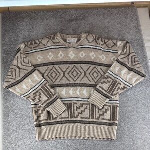 Vtg London Fog Crewneck Sweater Mens XL USA Made Geometric Southwestern Knit